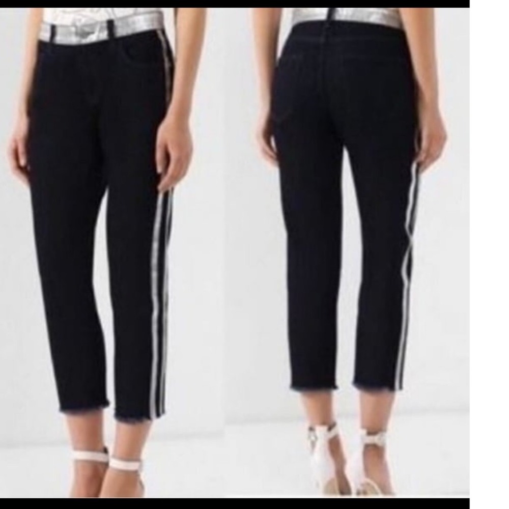 Current Elliott The Stiletto Jeans Women 27 Black Silver Metallic Tuxedo Stripe
